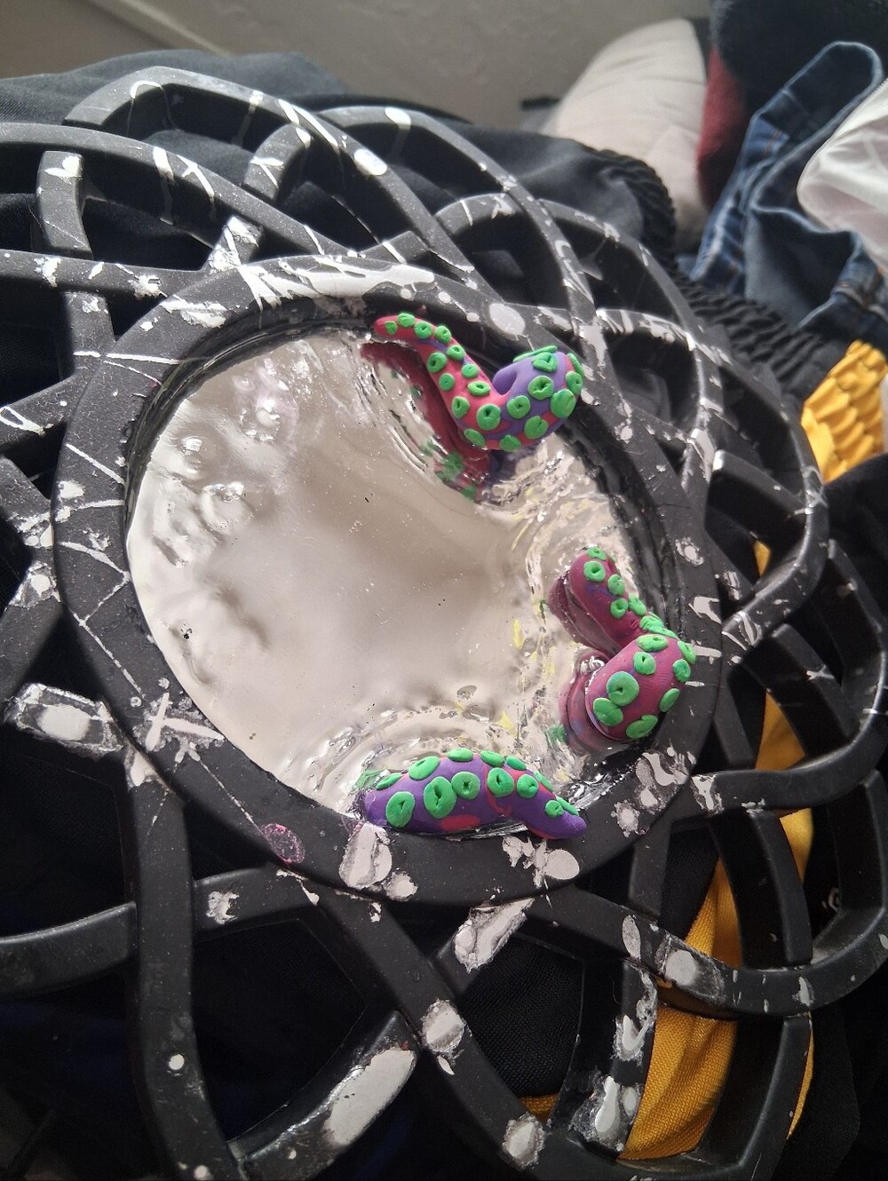 Black Decorative Mixed Media Wall Mirror With Octopus Tenticles Escaping - Picture 2 of 11
